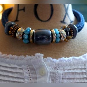 Costume Jewelry | Blue Rope Necklace with Chunky Beads